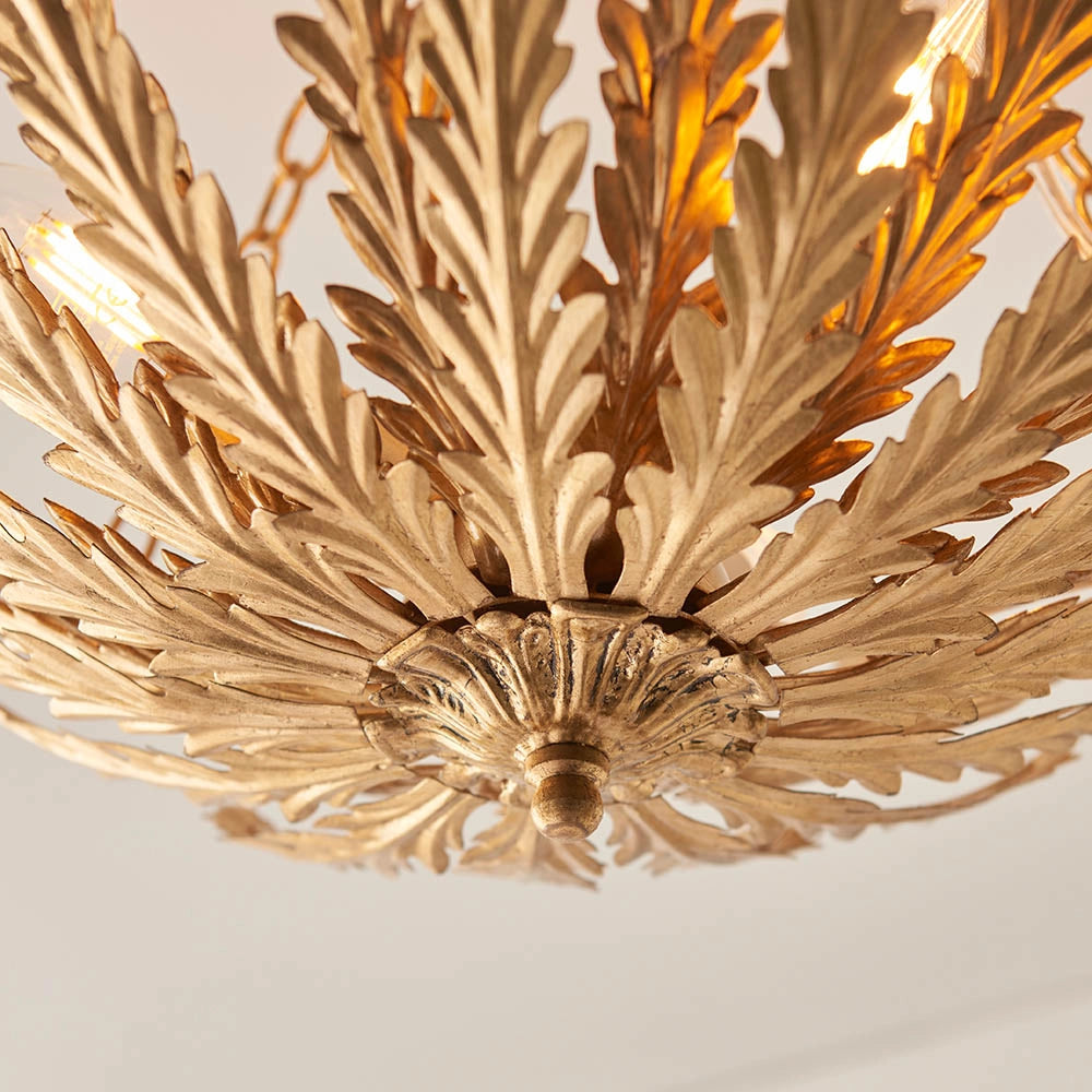 Plafoniera Art Déco foglie oro 3xE14 Endon Delphine