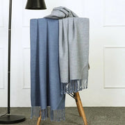 Scialle invernale per donna in lana, 200*70 cm, colore blu chiaro grigio, doppia faccia, stile a pennello, super spesso e grande, nuovo e caldo.