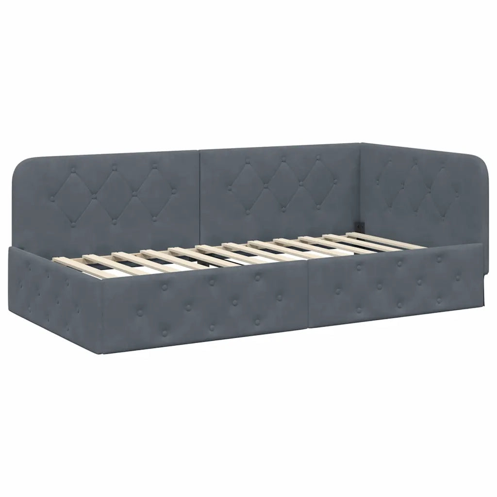 Cornice del letto ad angolo Grigio scuro 90 x 190 cm Velluto