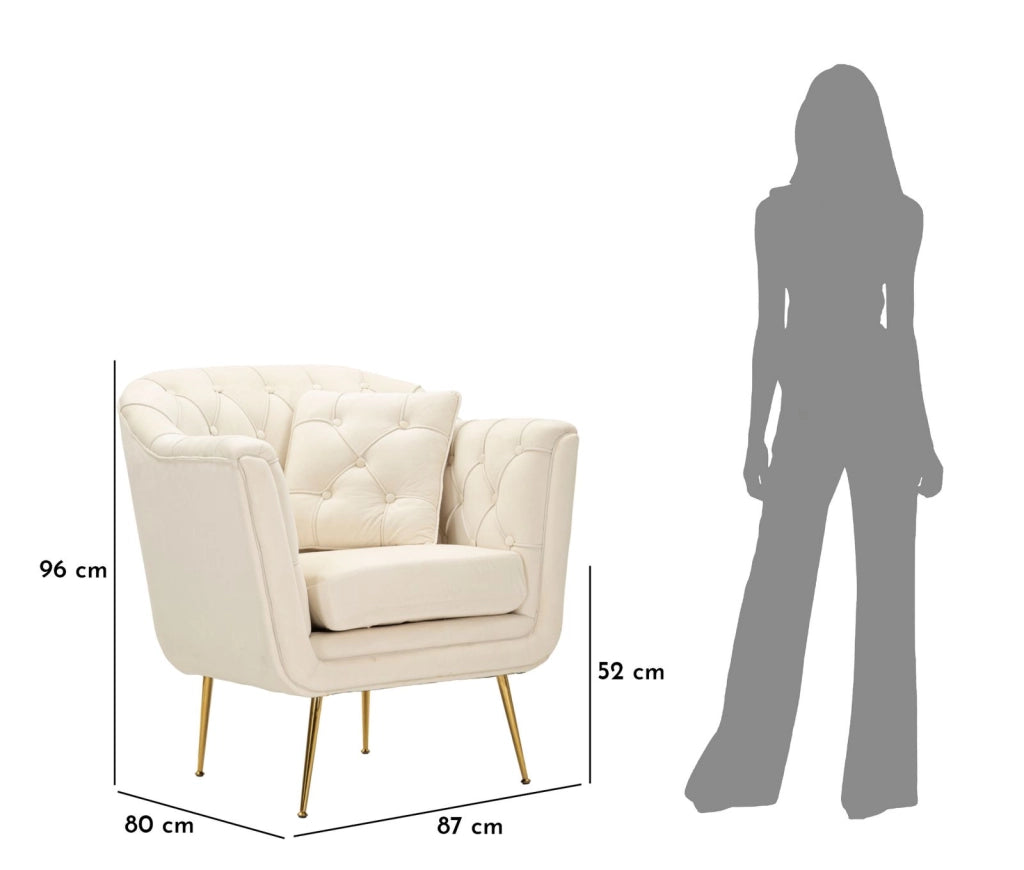 Poltrona Budapest Crema con Cuscino 88x83x91 cm in Compensato e Spugna e Ferro e Poliestere Crema