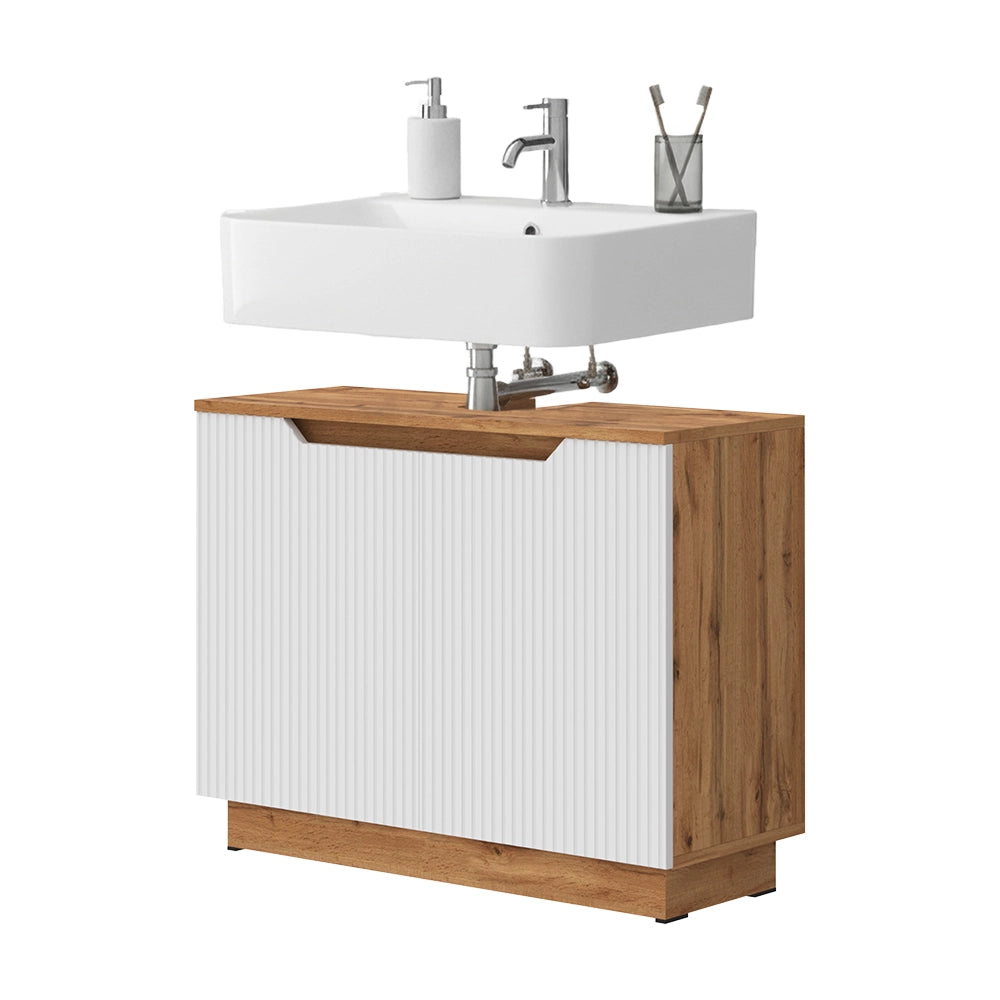 Vicco Mobile sottolavabo per bagno Rovere/bianco a strisce 79.6 x 62.1 cm con 2 porte
