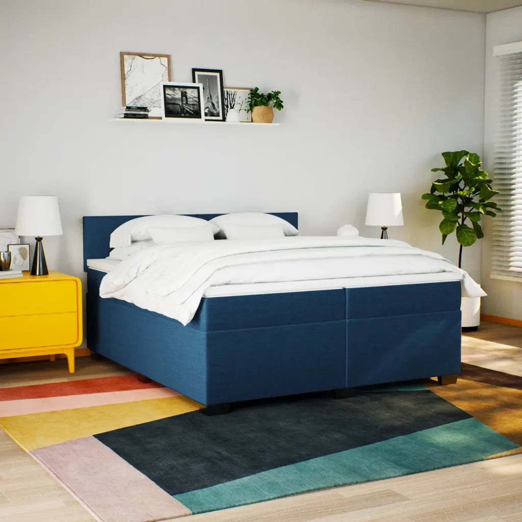Giroletto a Molle con Materasso Blu 200x200 cm in Tessuto 3288294