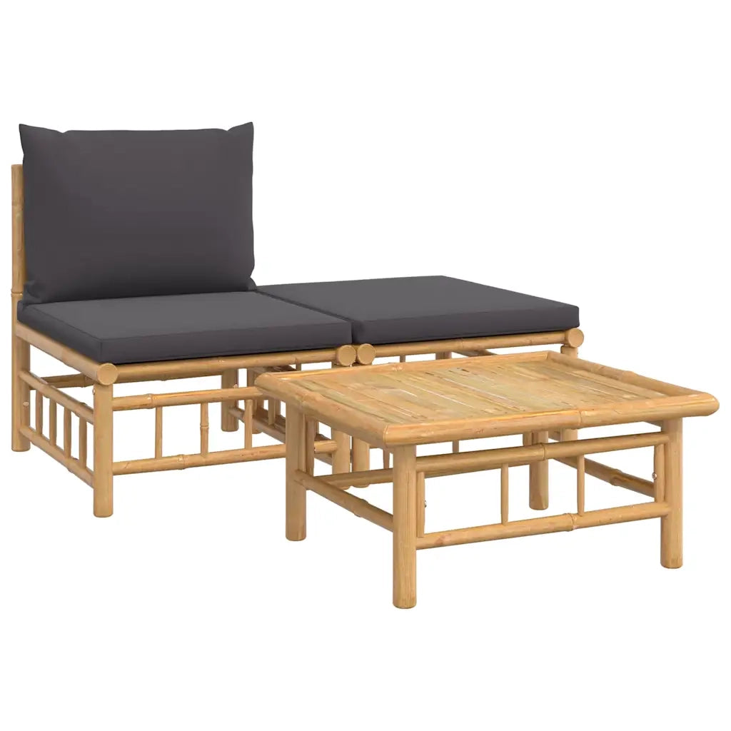Salotto da Giardino-Set Salotto da Giardino 3pz con Cuscini Grigio Scuro Bamb¨´