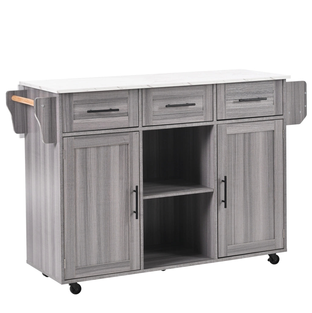 Carrello da cucina 139x46(71)x91.5 cm con piano pieghevole e ampio spazio contenitivo in MDF grigio