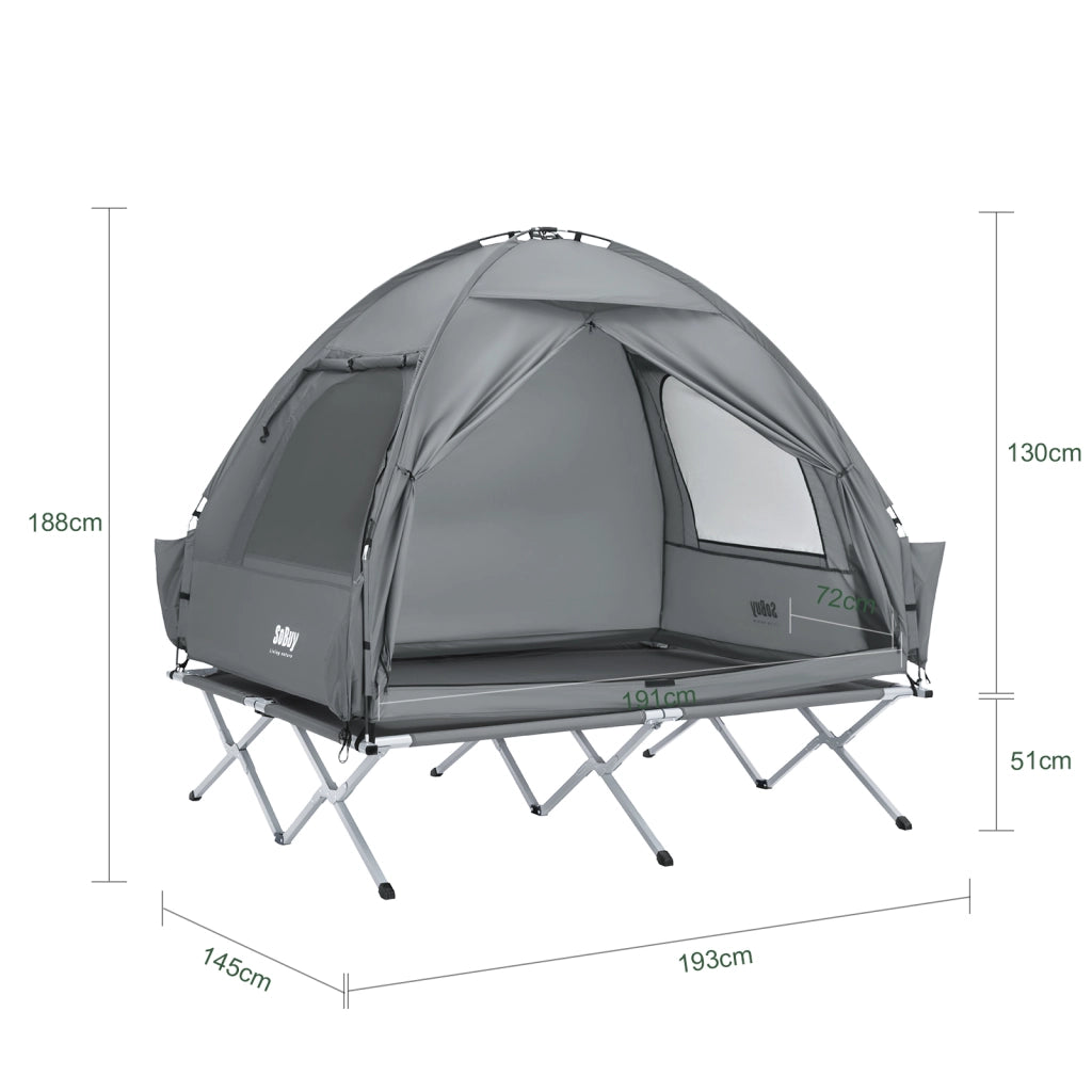 SoBuy Lettino da campeggio Brandina da campeggio Tenda da esterno con gancio per lampada e tasche porta scarpe Tenda 3 in 1 per 2 persone Pratica 193x145x188 cm OGS32-II-L-HG