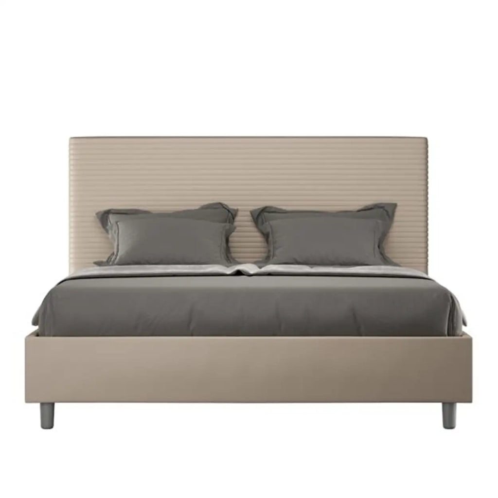 Letto matrimoniale contenitore imbottito 160x200 similpelle tortora Focus
