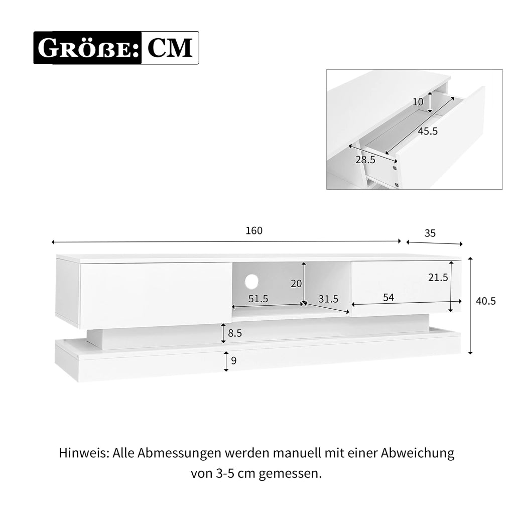 Mobile TV con LED e 2 Cassetti ¨C MINIMAL ¨C Bianco Lucido 160x35x40,5 cm