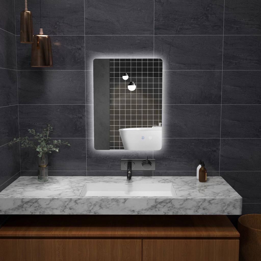 Specchio da bagno LED rettangolare sospeso ¨C zephmum ¨C 80x60 cm bianco luminosita' regolabile