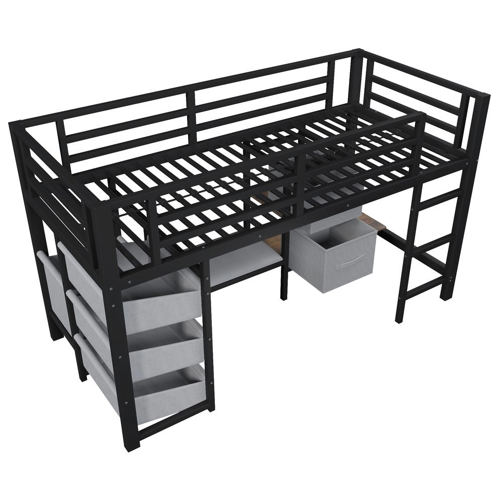 Letto a Soppalco con Cassetti e LED ¨C Xylo ¨C Metallo Nero 90x200
