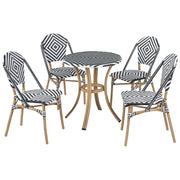 Set da pranzo da giardino a 4 posti Piano in rattan sintetico bianco e Nero Tavolo ø 70 e 4 strutture in alluminio impilabili