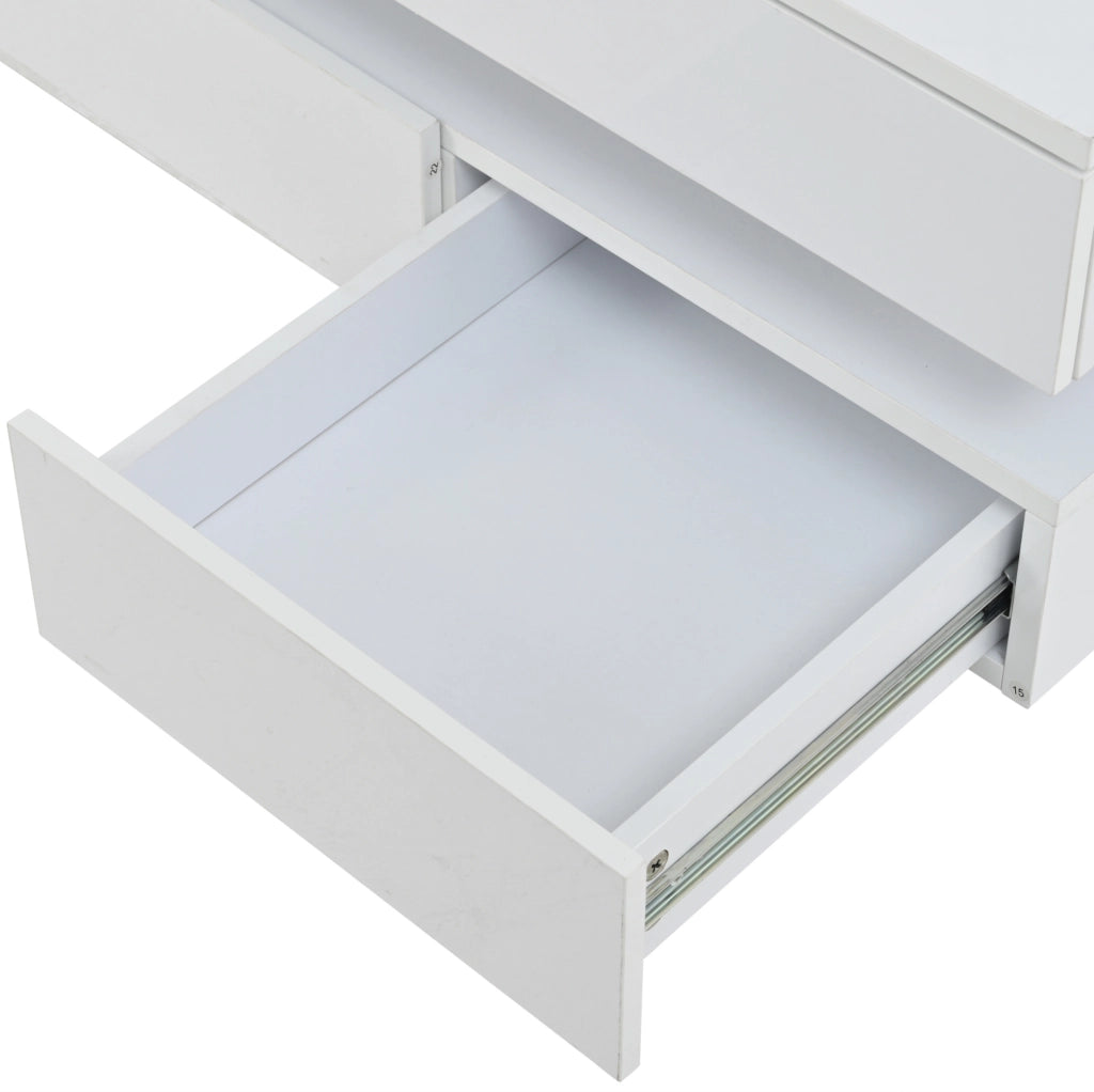Tavolino da caffè LED bianco 70x70x35 cm con 3 cassetti