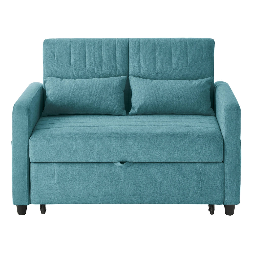 Divano letto 2 posti 166x95 cm estraibile; schienale regolabile; schiuma blu verde antico