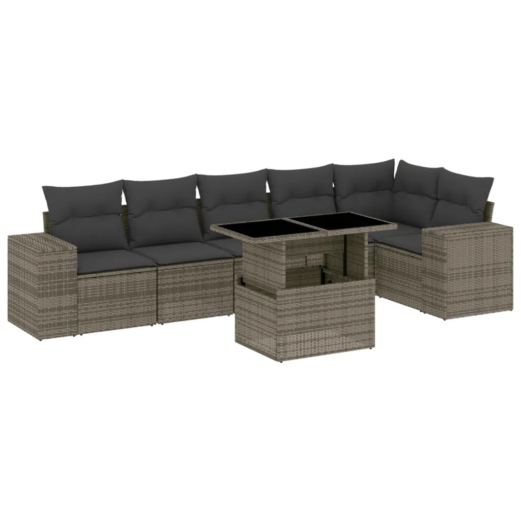 Set Divani da Giardino 7 pz con Cuscini Grigio in Polyrattan 3269180