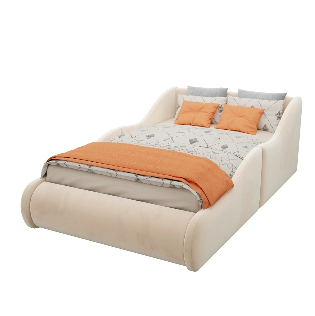 Letto per bambini 90x200 cm con testiera alta e sponde laterali in velluto beige