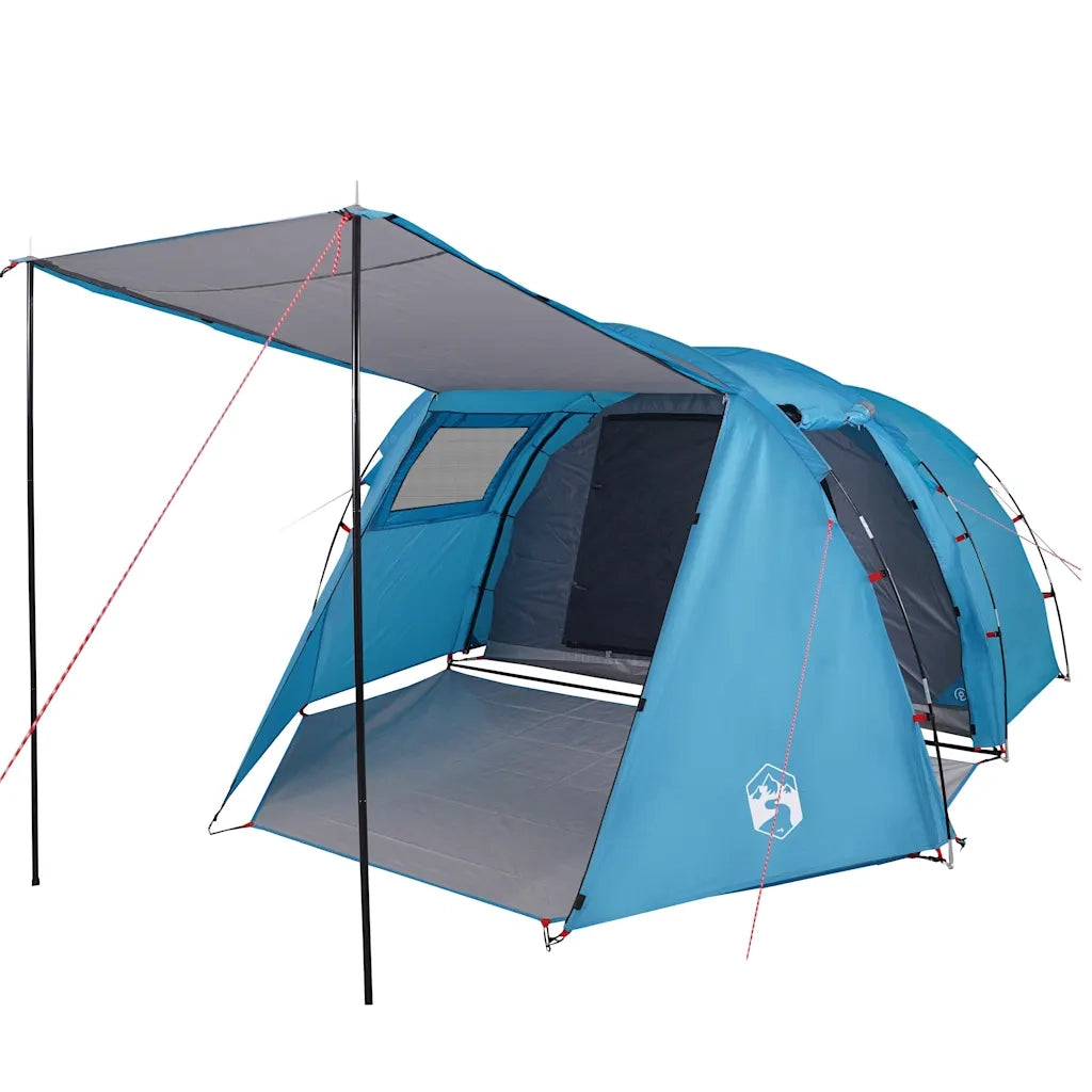 Tenda da Campeggio a Tunnel per 4 Persone Blu Impermeabile