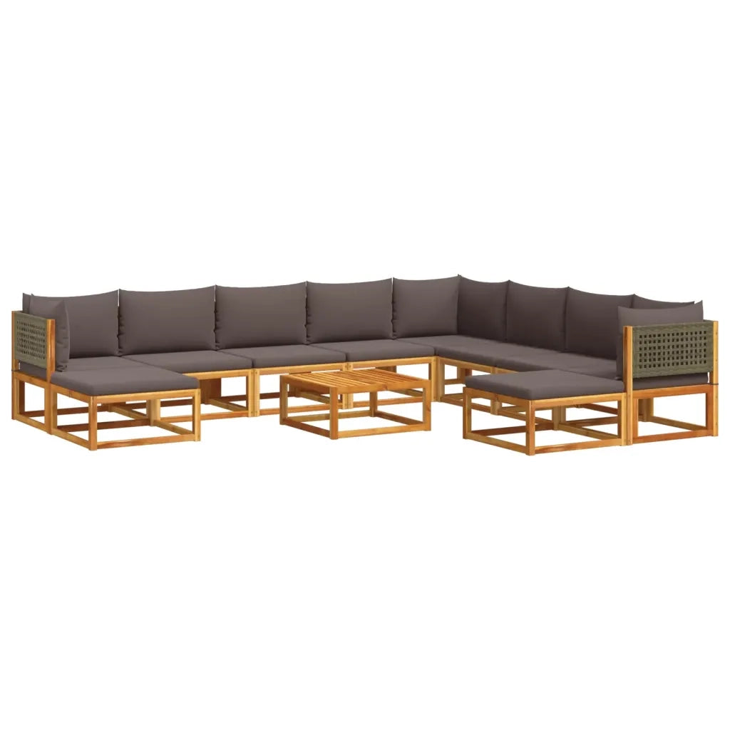 Set di divani da giardino 11 pz con cuscini in legno di acacia e rattan