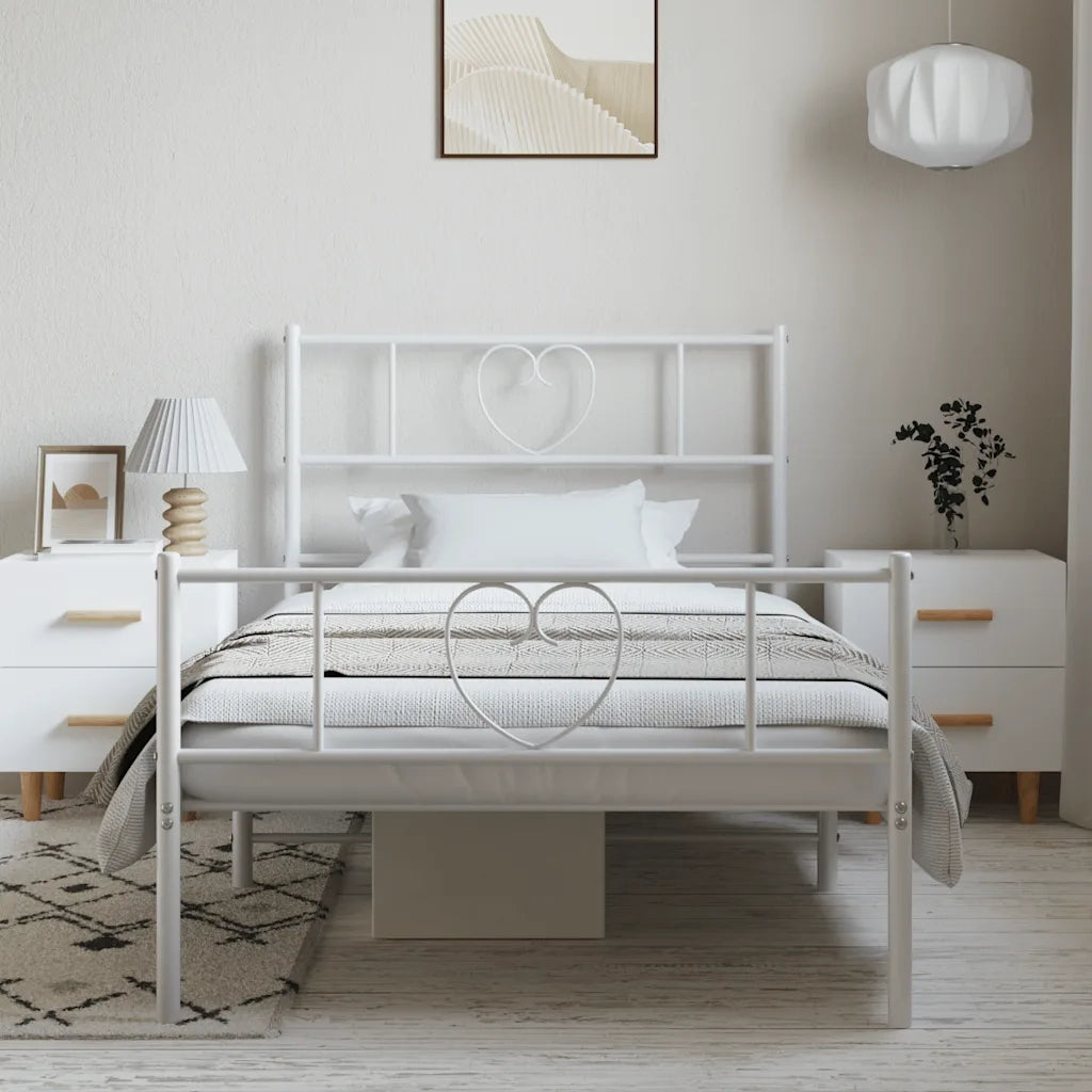 Giroletto con Testiera e Pediera Metallo Bianco 100x200 cm 355525