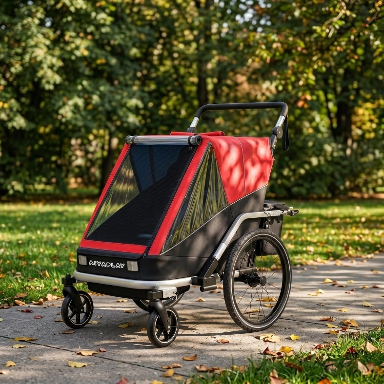 Rimorchio bici 2 in 1 per 2 bambini rosso