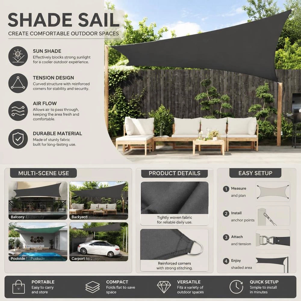 Sunshade Sail Oxford Fabric, Square, 3.6 X 3.6 M, Anthracite