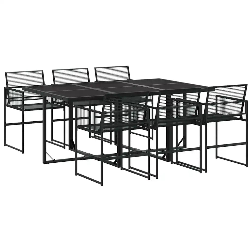 Set da Pranzo da Giardino 7 pz Nero in Polyrattan