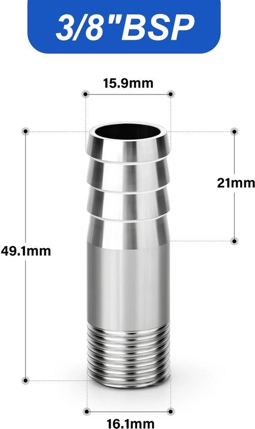 Fitting di connessione in acciaio inossidabile - 304 - 3/8" - Adattatore - Facile da installare - Resistentente all'usura - Adattatore per mender e connettere barb.