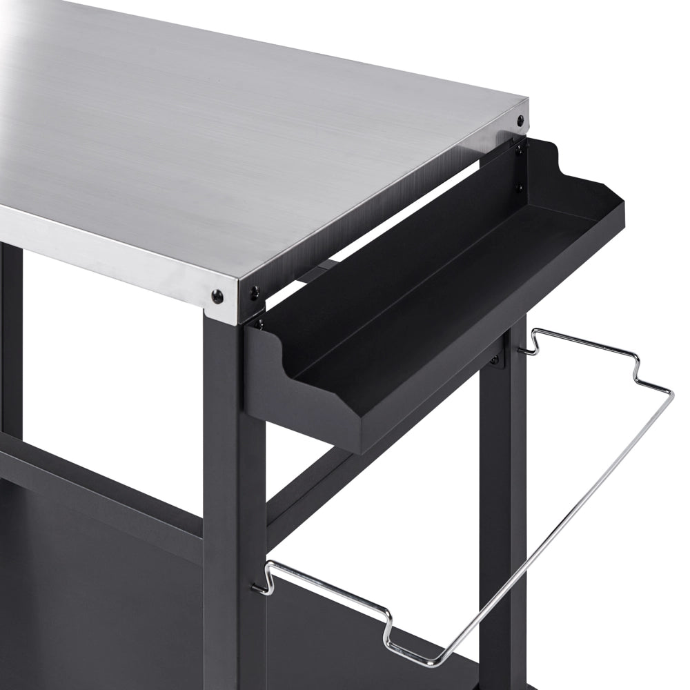 Carrello di servizio da giardino per esterni Carrello da cucina superiore in acciaio inox nero con ruote