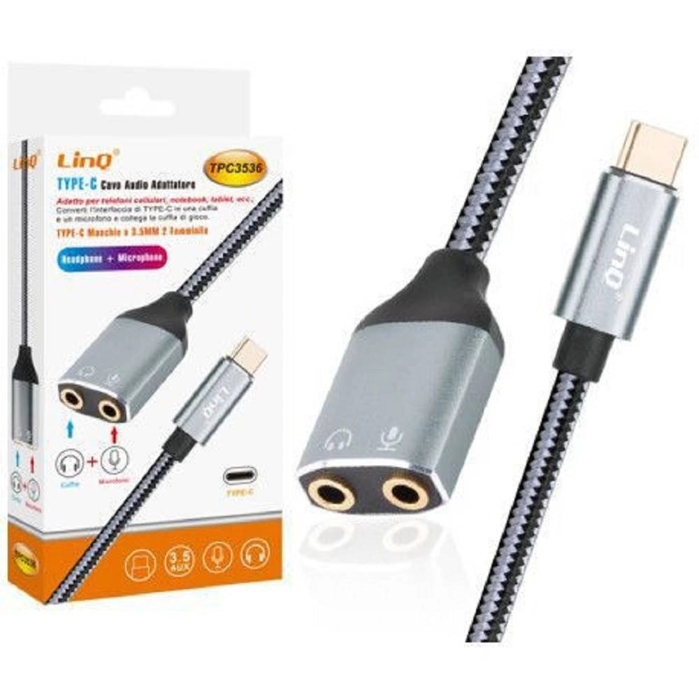 Trade Shop - Cavo Adattatore Audio Da Type-c A Doppio Jack 3,5mm Cuffie + Microfono Tpc3536 -