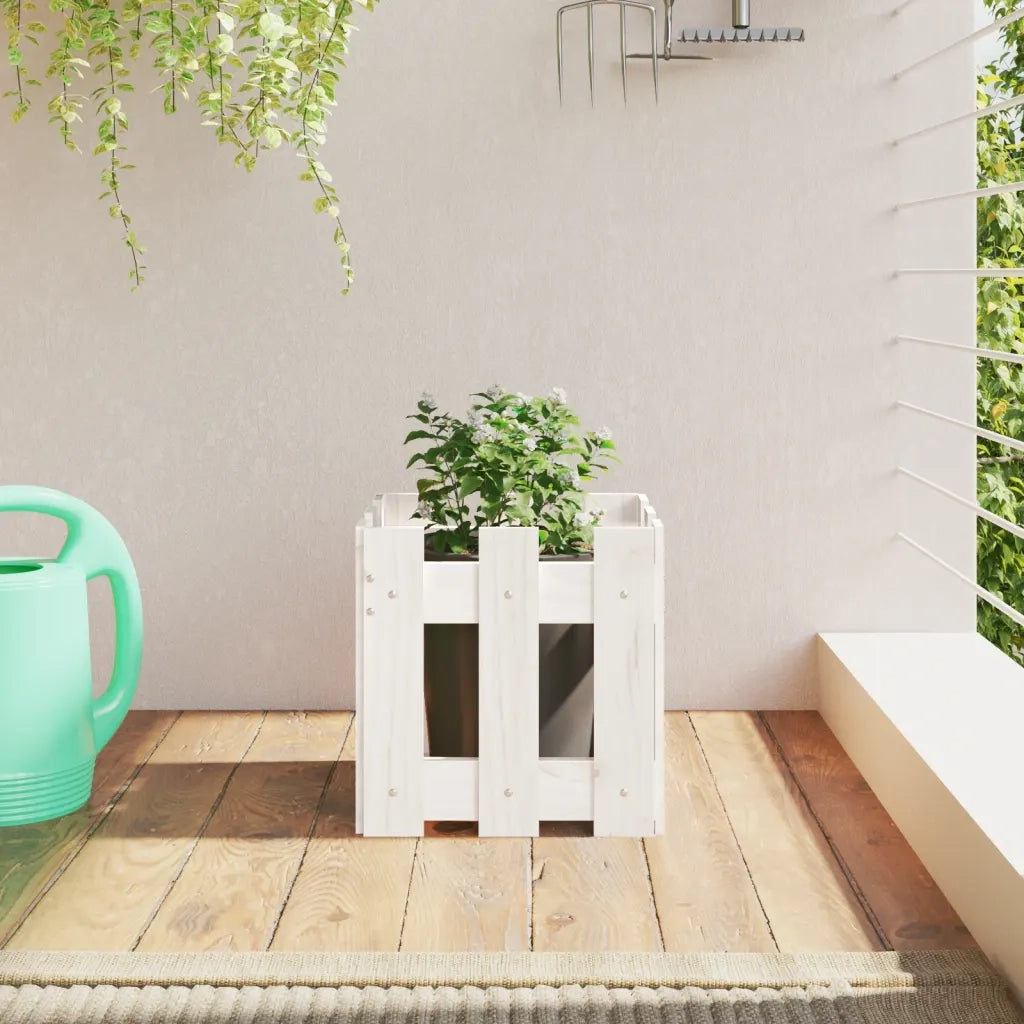 Fioriera | Cassetta per fiori | Vaso Giardino a Recinzione Bianco 30x30x30 cm Massello Pino