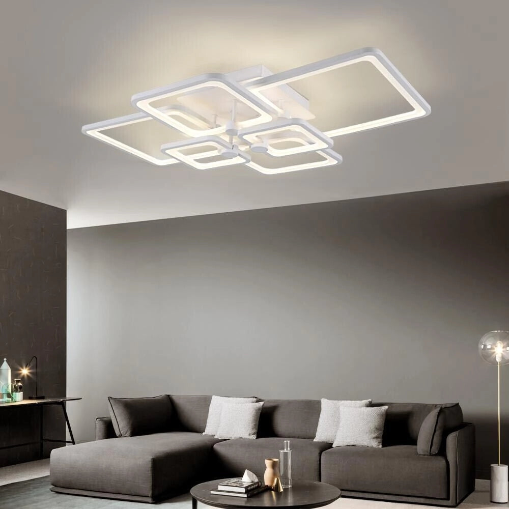 Plafoniera LED 70W 3 colori CCT, luce calda/naturale/fredda, lampadario moderno 6 quadrati 5600lm, design elegante per interni