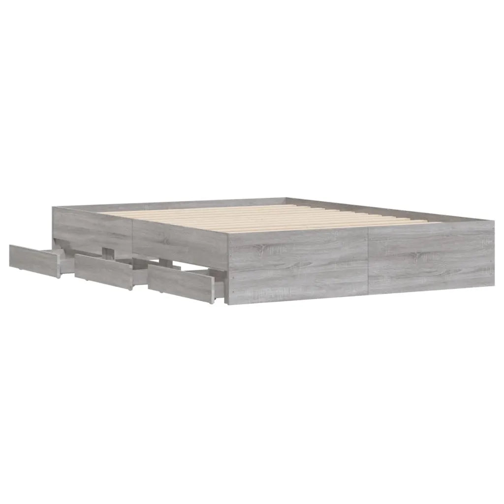 Letto matrimoniale | Letto per adulti | Giroletto Cassetti Grigio Sonoma 150x200 cm Legno Multistrato