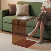 Tavolino Laterale Trölmapilu a Forma di C in Vetro 60 x 40 x 40 cm - Marrone [en.casa]