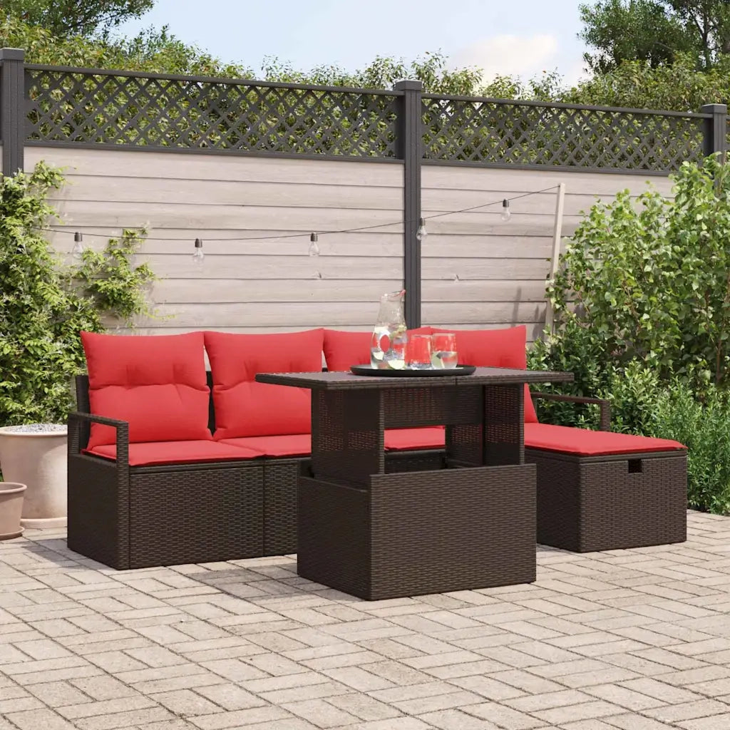 Set Divano da Giardino con cuscino 6 pcs Marrone Poly Rattan