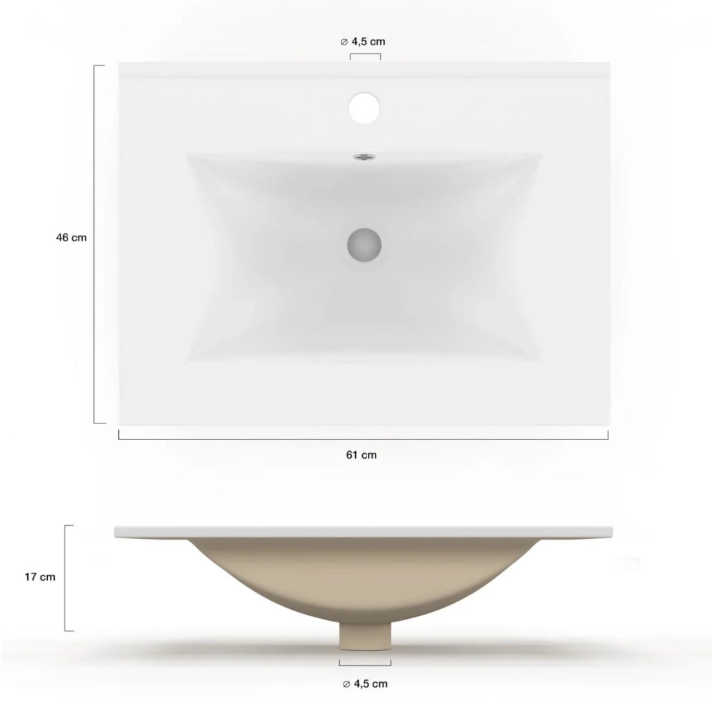 IDMarket - Lavabo rettangolare da incasso in ceramica bianca L. 61 x L. 46 x H. 17 cm