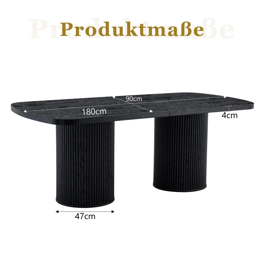 Tavolo da pranzo ovale per 6 8 persone con base scanalata in MDF nero 180 × 90 × 76 cm
