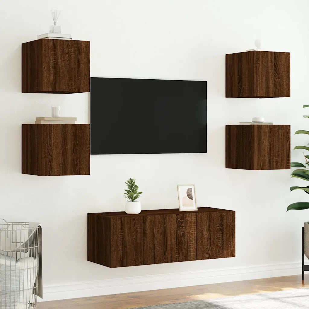 Mobili TV a Parete con Luci LED 2pz-Set di 2 Credenza per TV sospesa Rovere Marrone 30,5x35x30cm