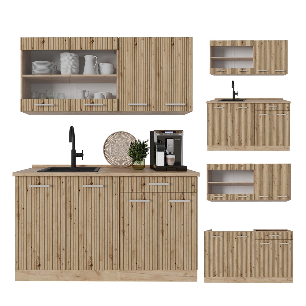 Vicco Cucina monoblocco Rovere artigianale/rovere Goldkraft 140 cm , PL Antracite