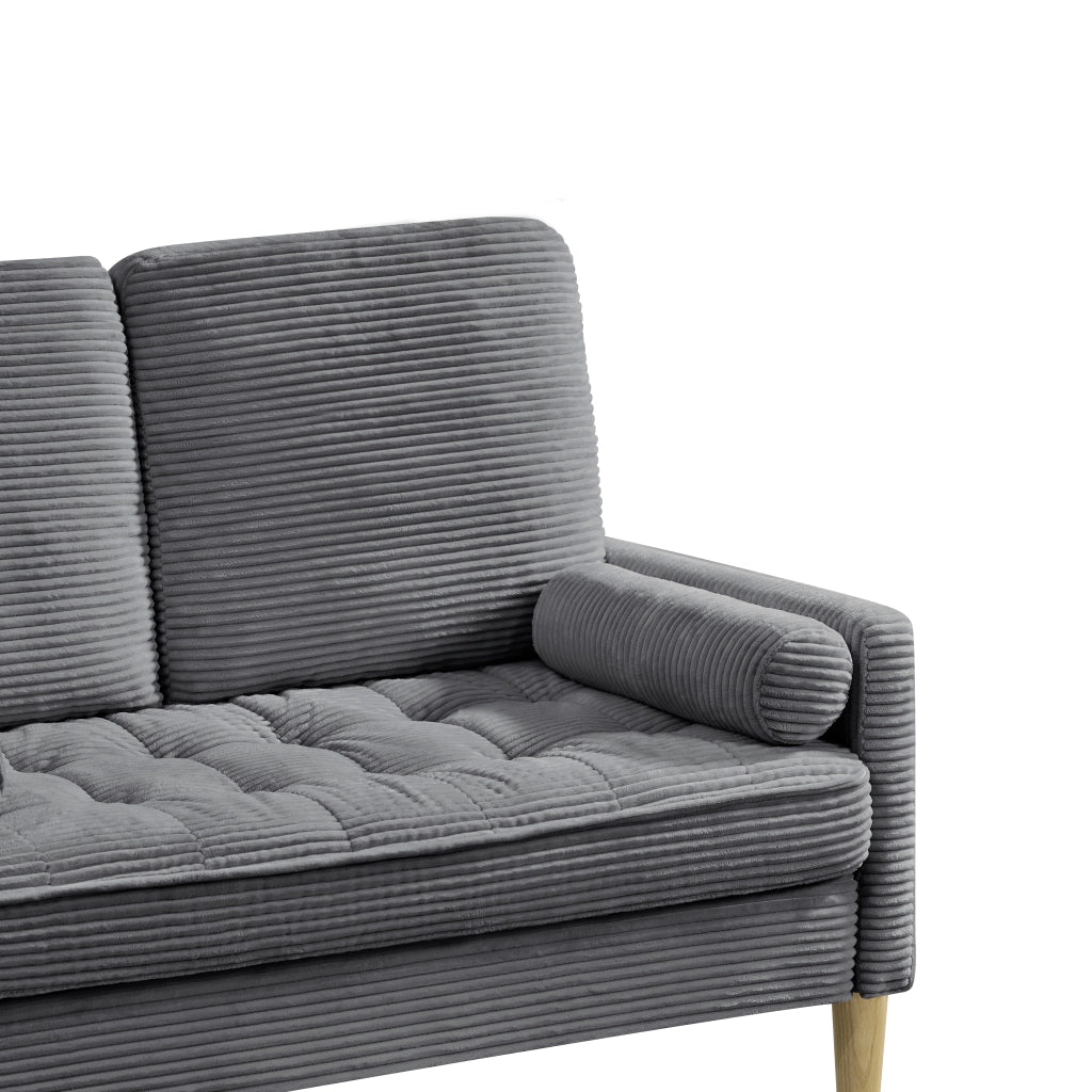 Divano a 2 posti in velluto a coste con cuscini imbottiti, stile scandinavo, gambe in legno grigio 107 × 71 × 20 cm