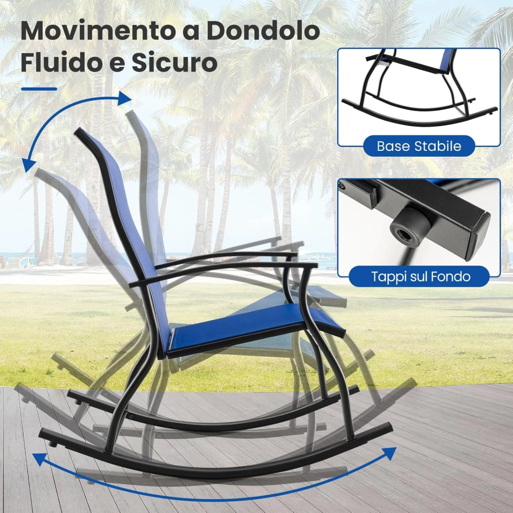 Sedia a Dondolo da Giardino con Braccioli Sdraio da Giardino Ergonomica Poltrona a Giardino Seduta Traspirante per Interno ed Esterno da Campeggio Balcone Terrazza