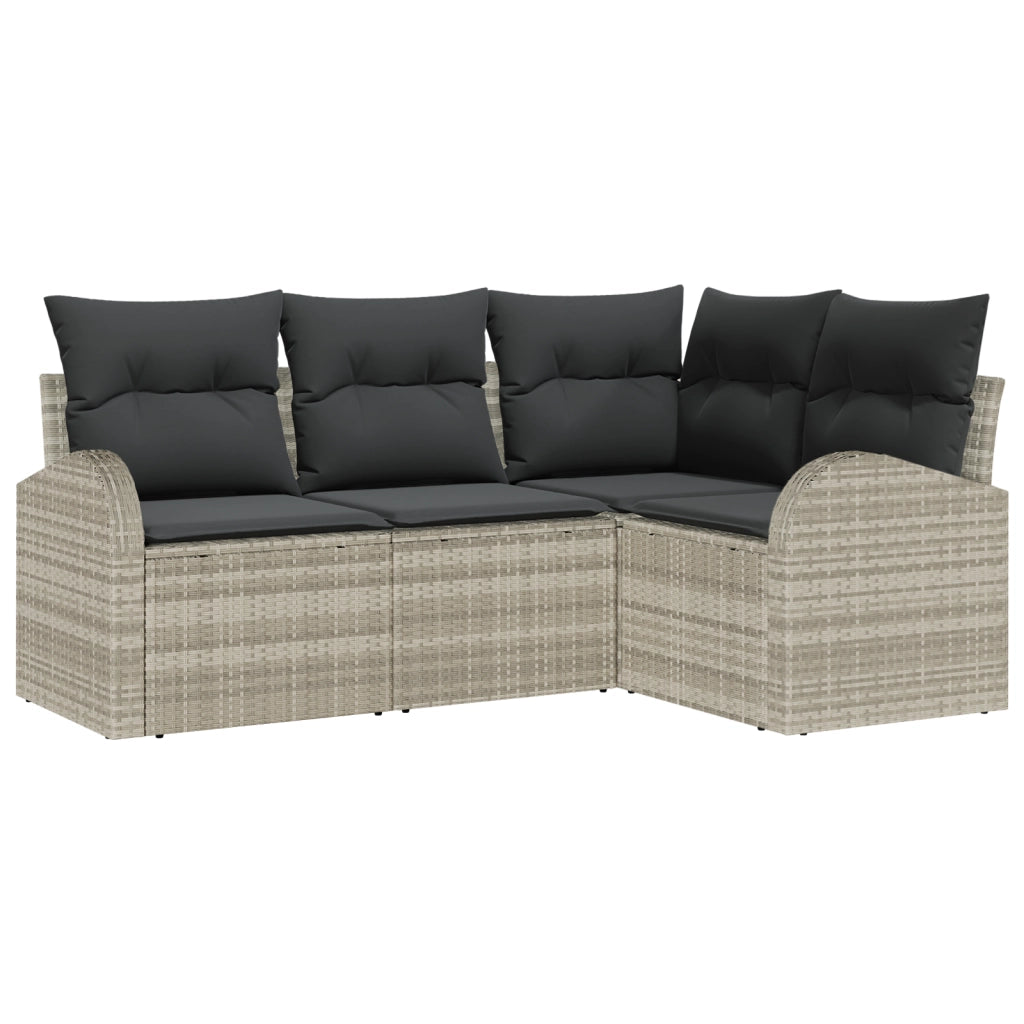 Set Divano da Giardino 4 Pezzi con Cuscini Grigio Chiaro Rattan PE