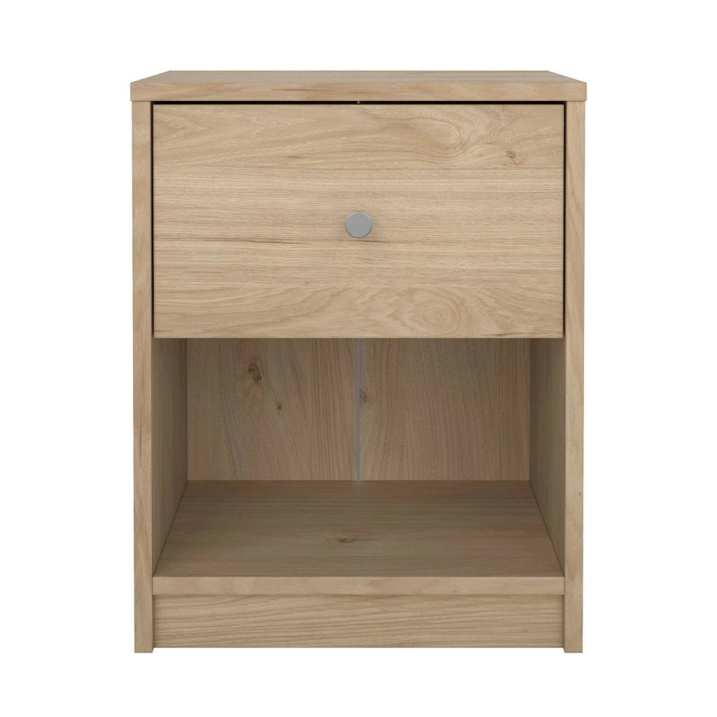 Comodino Kastri, Comò basso, Tavolino da notte, Mensola da letto, 38x30 h48 cm, Rovere