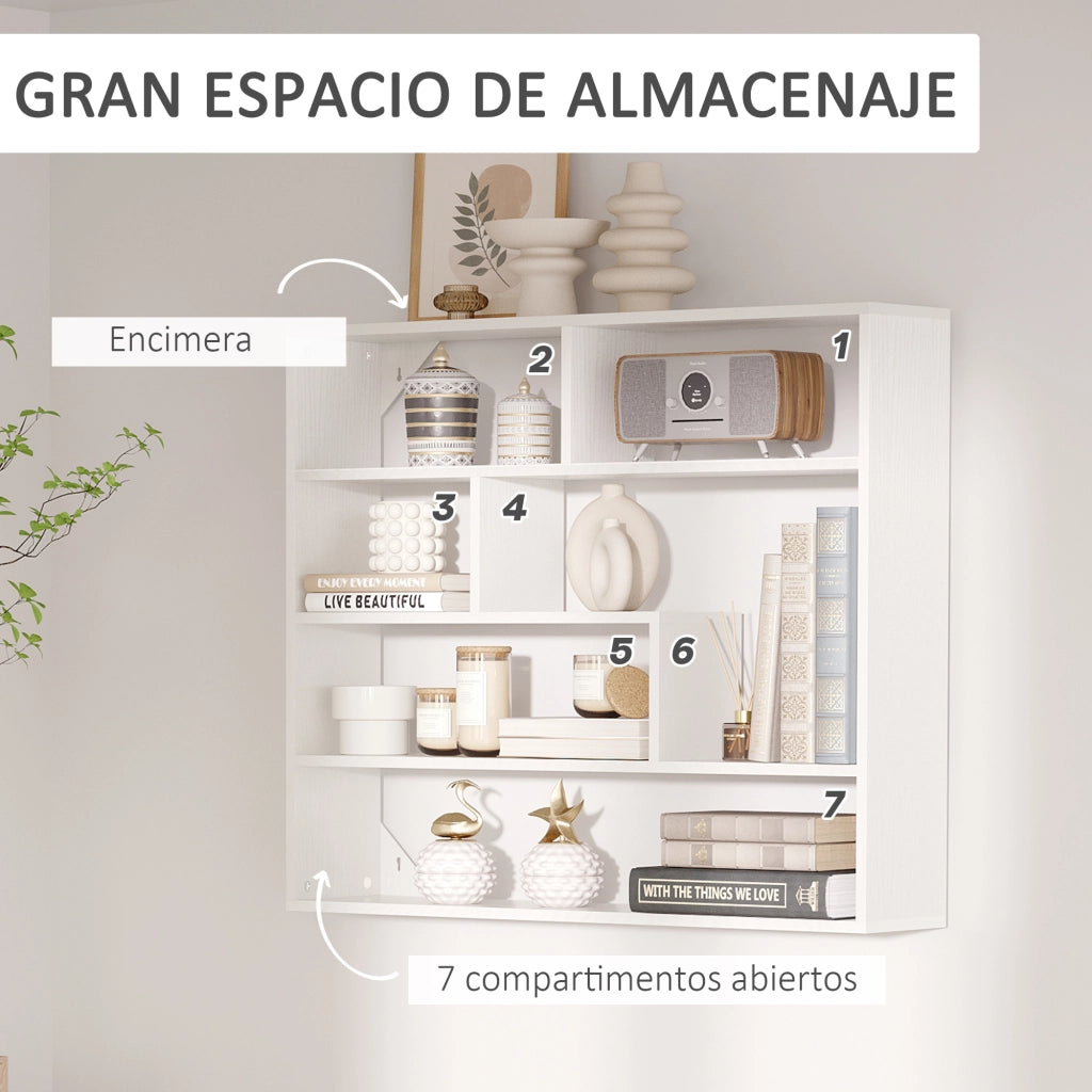 Libreria a Parete 7 Ripiani Aperti ¨C zephmum ¨C Bianco 94x19.5x80 cm