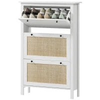 Mobile Scarpiera con 3 Ante Ribaltabili, Effetto Intreccio Rattan, in Legno, Bianco