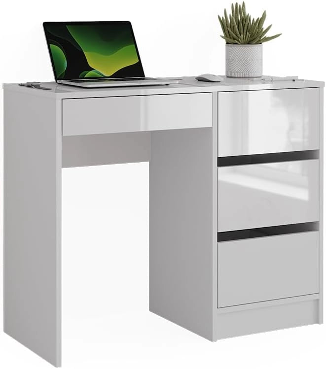 Scrivania Sherry, Bianco lucido, 90 x 40 cm con cassetti, adatto per un utilizzo salvaspazio in piccoli spazi di lavoro