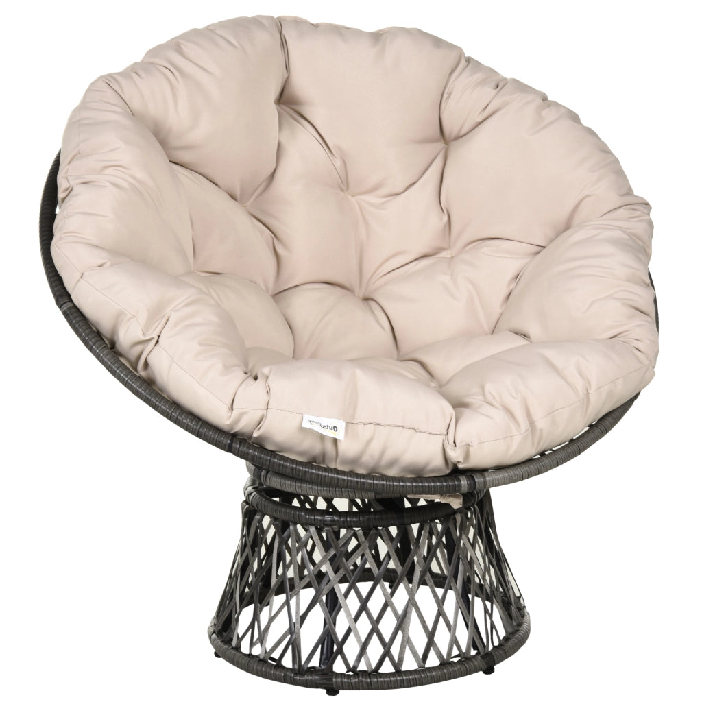 Poltrona Papasan Rotonda Girevole da Giardino ¨C zephmum ¨C ? 97 x 90H cm Tessuto Poliestere Rattan Intrecciato Crema