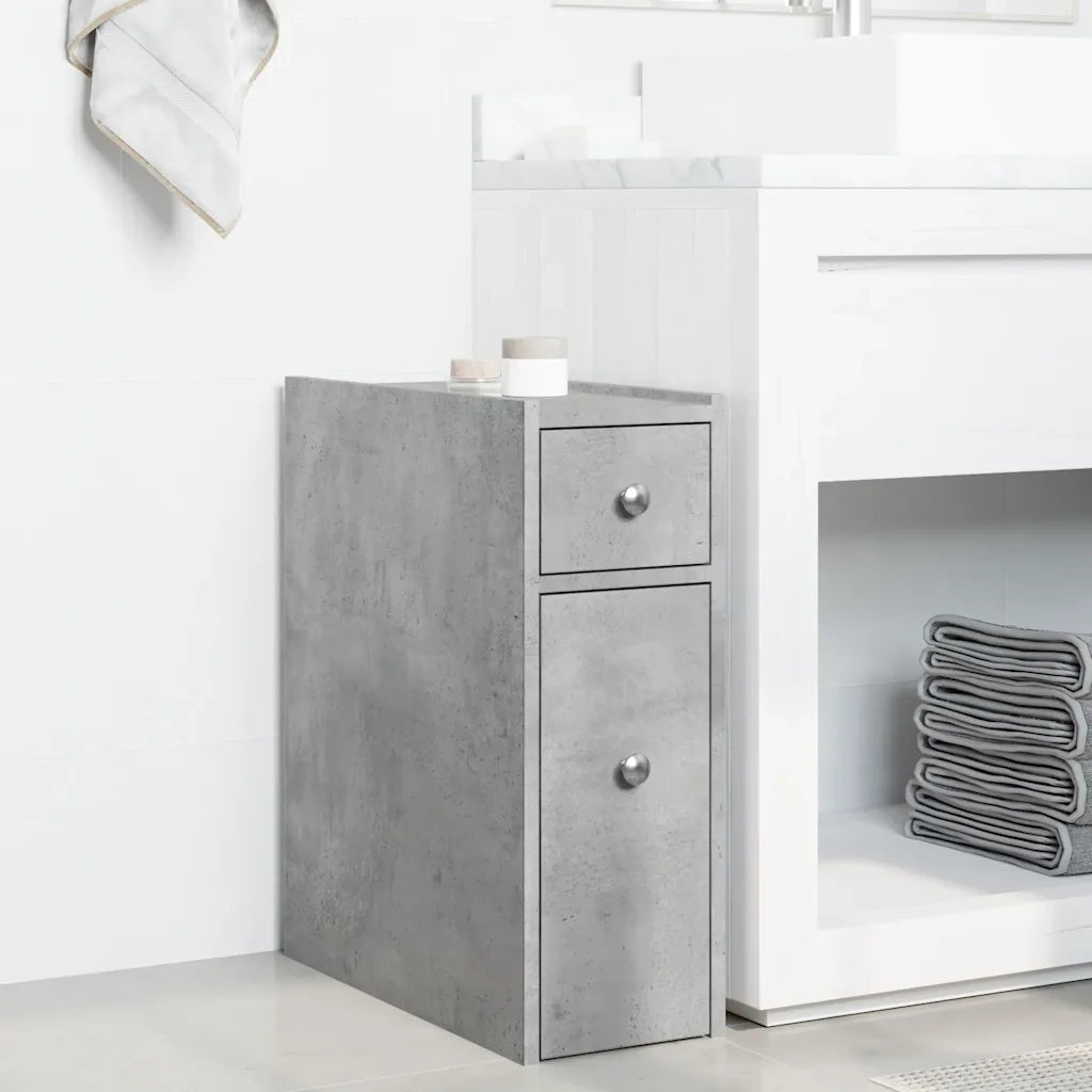 Armadietto da Bagno Stretto con Ruote Grigio Cemento Truciolato 855289