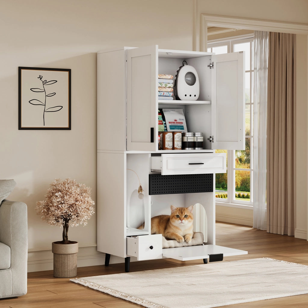 ARMADIO multifunzione per gatti 80x40x161 cm bianco in pannello di legno