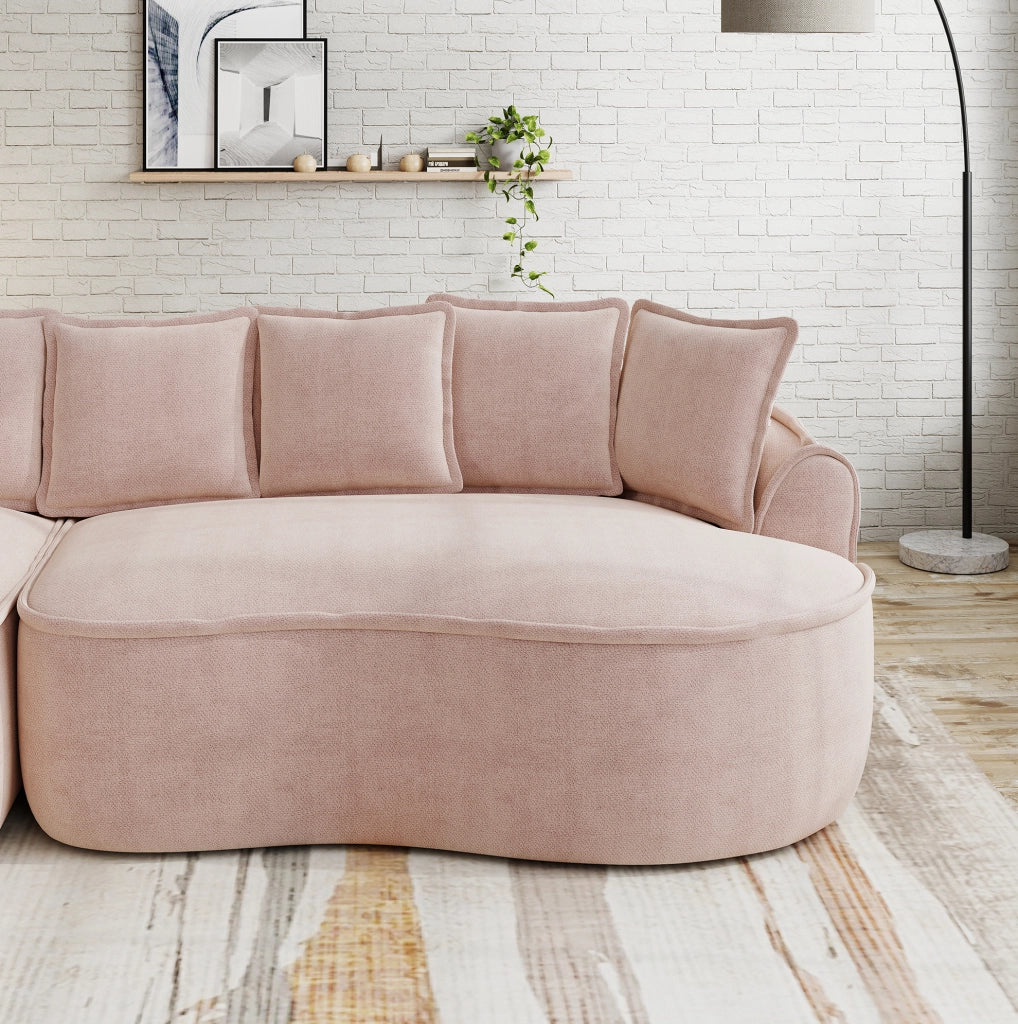 Divano modulare a L senza struttura 252x164x67 cm in chenille rosa con chaise longue profonda