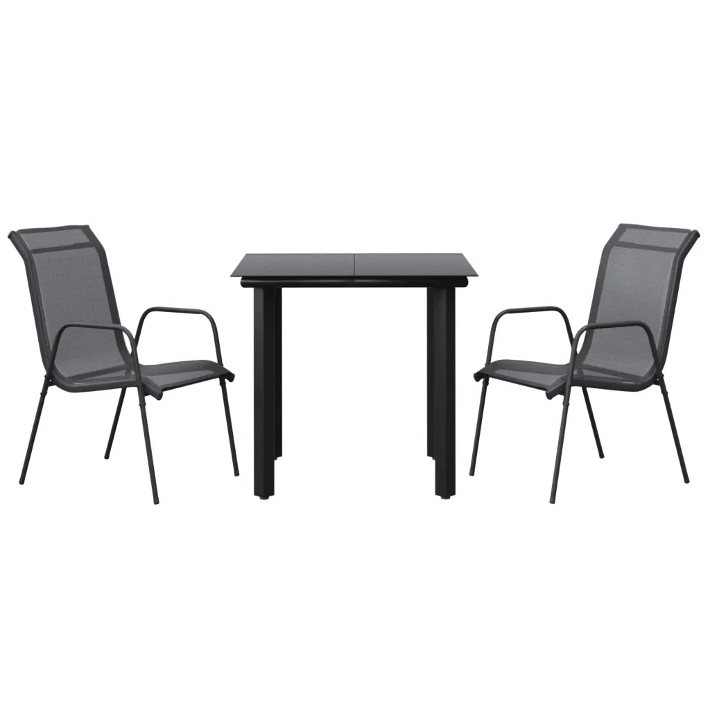 Set da Pranzo da Giardino 3 pz | Set Salotto da Giardino Nero in Acciaio e Textilene