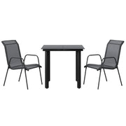 Set da Pranzo da Giardino 3 pz | Set Salotto da Giardino Nero in Acciaio e Textilene