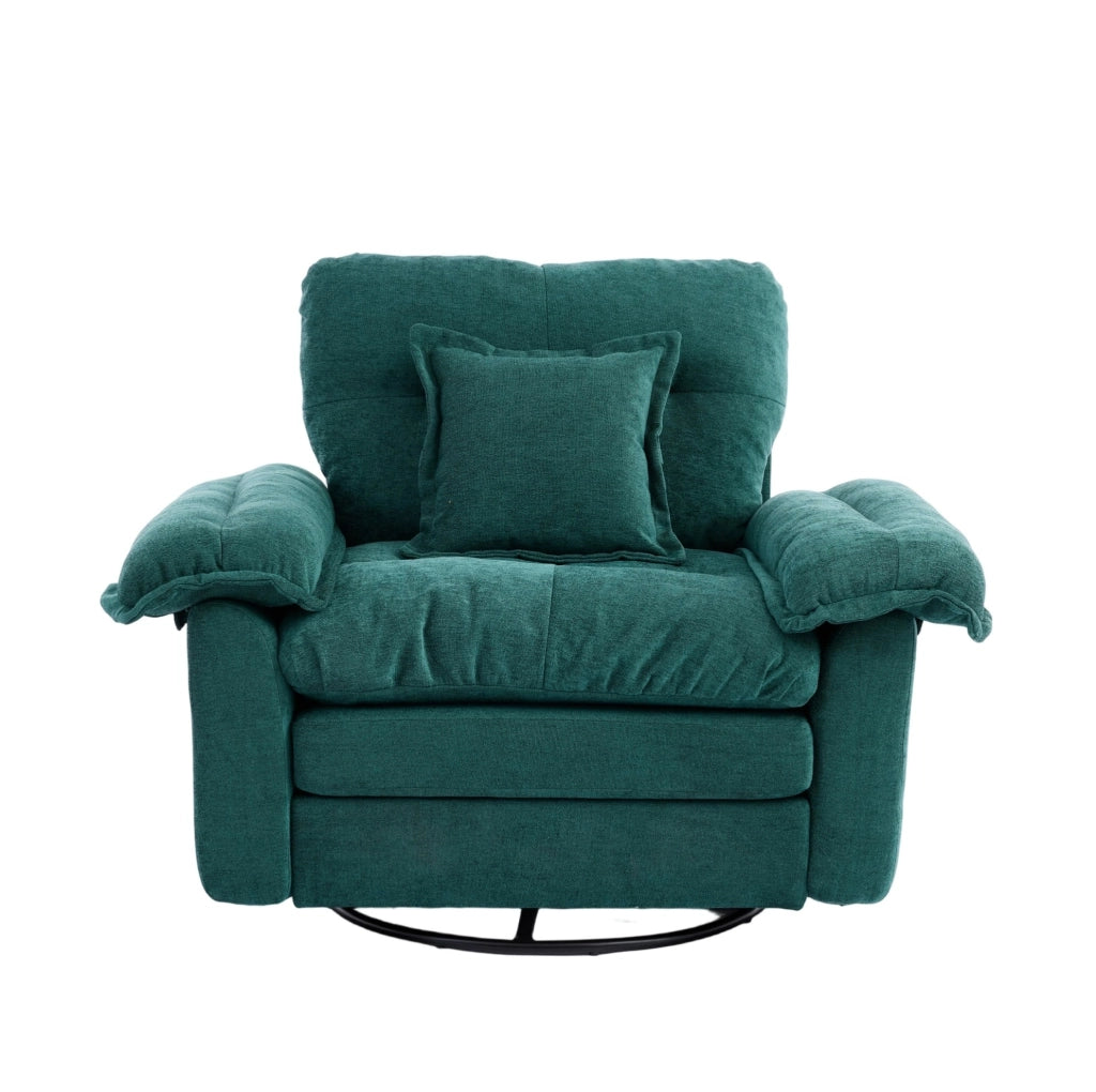 Poltrona girevole 360° oversize in ciniglia verde con cuscino di supporto HOMVRA